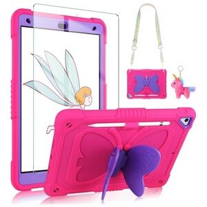 Girls iPad 9th/8th/7th Gen Case, Screen Protector, Strap